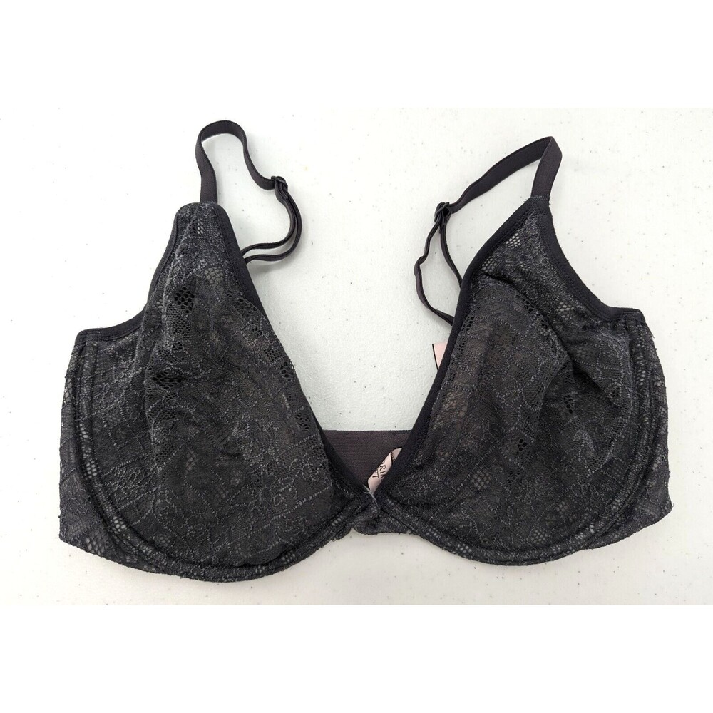 Victoria's Secret Bra Women 32DDD Dark Gray Lace Unlined Plunge Body by Victoria